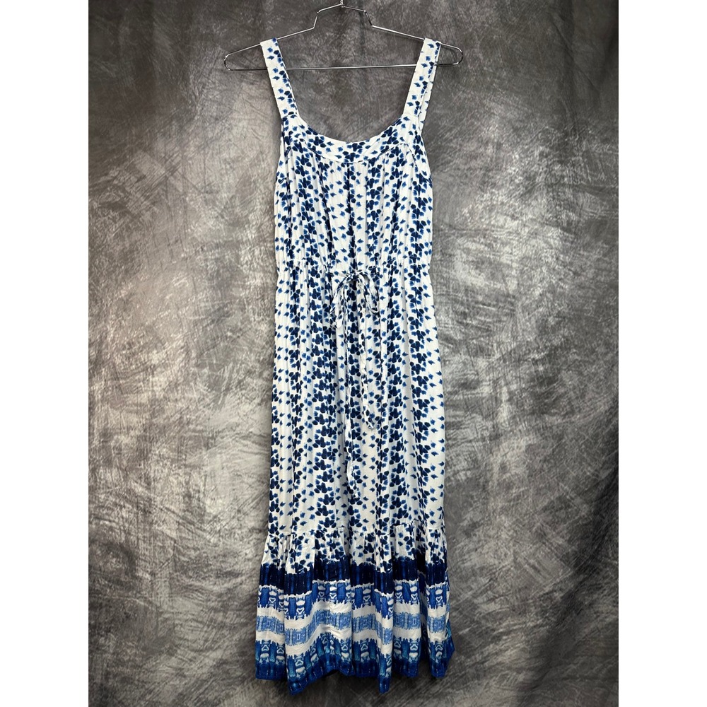Beachlunchlounge Maxi Dress Women Small Blue White Ikat Tiered Resort / Vacation